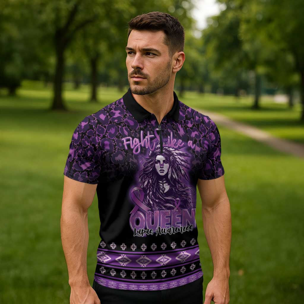 Personalized Native American Lupus Girl Zipper Polo Shirt Fight Like a Queen