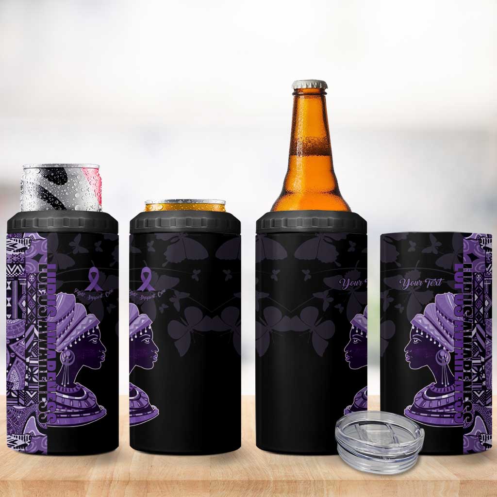 Personalized African Lady Lupus Awareness 4 in 1 Can Cooler Tumbler Fight Support Cure