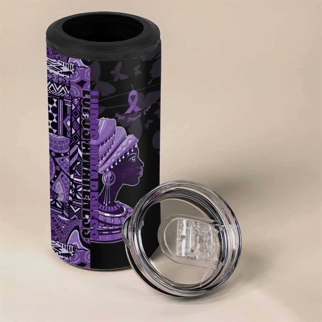 Personalized African Lady Lupus Awareness 4 in 1 Can Cooler Tumbler Fight Support Cure
