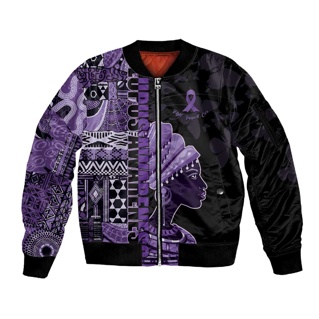 Personalized African Lady Lupus Awareness Sleeve Zip Bomber Jacket Fight Support Cure