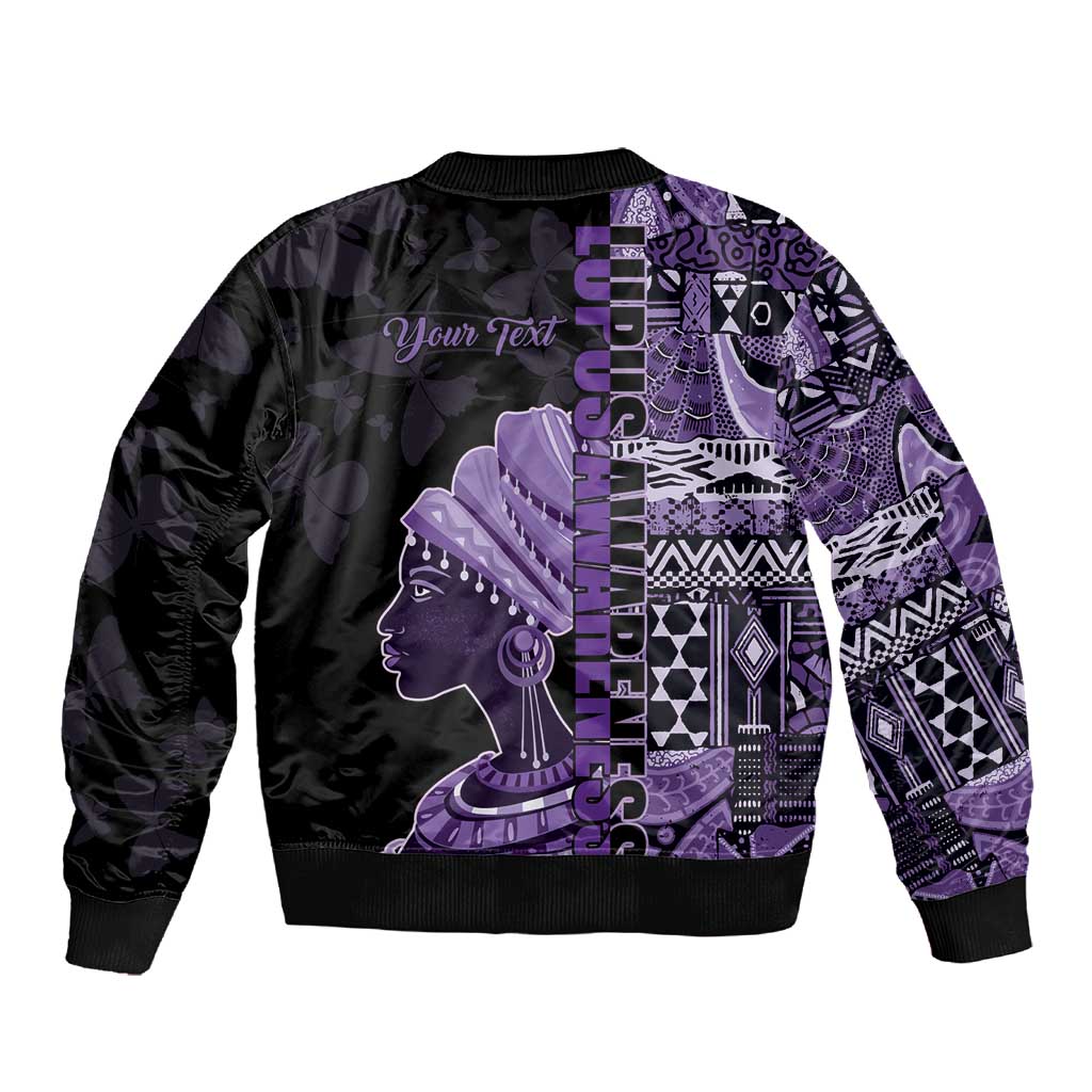 Personalized African Lady Lupus Awareness Sleeve Zip Bomber Jacket Fight Support Cure