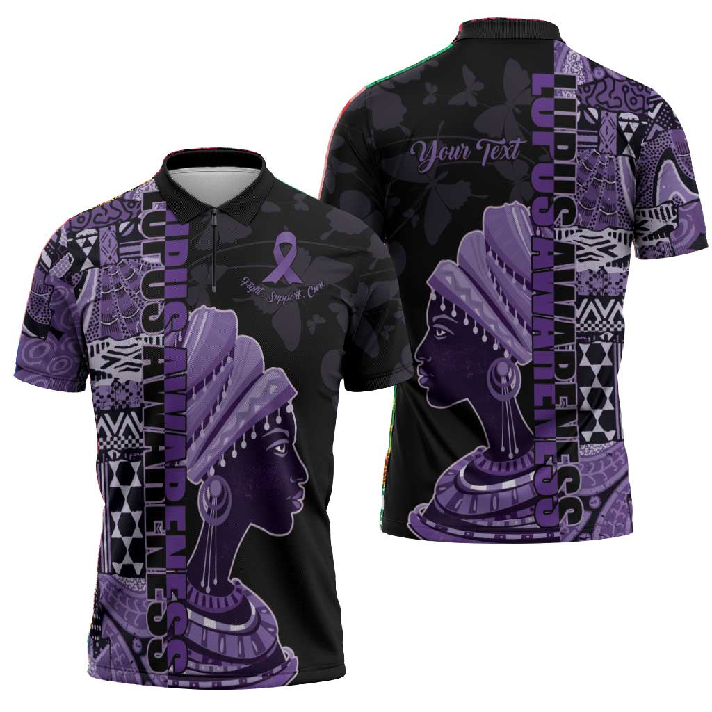 Personalized African Lady Lupus Awareness Zipper Polo Shirt Fight Support Cure