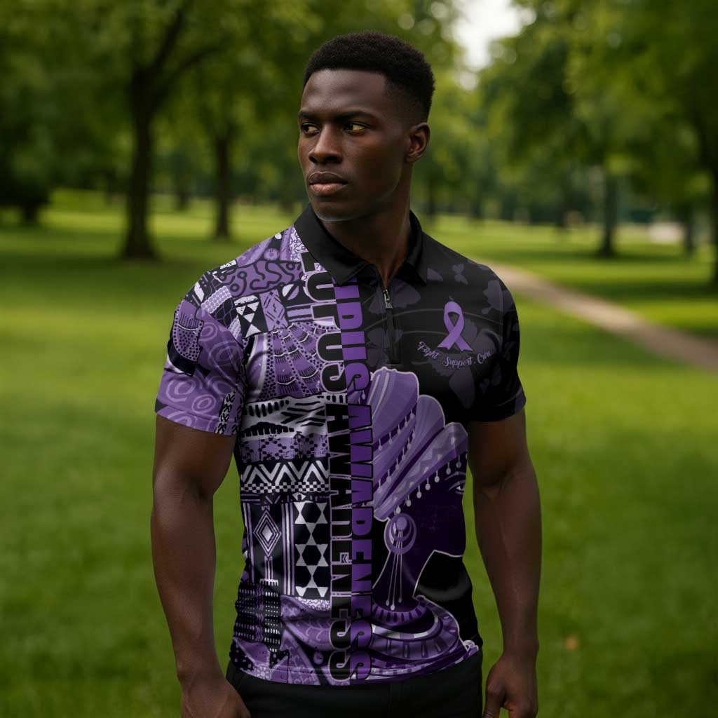 Personalized African Lady Lupus Awareness Zipper Polo Shirt Fight Support Cure