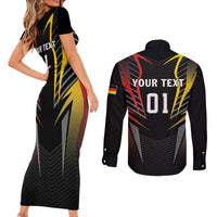 Personalized Germany 2024 Football Couples Matching Short Sleeve Bodycon Dress and Long Sleeve Button Shirt DFB Team Black Version - Wonder Print Shop