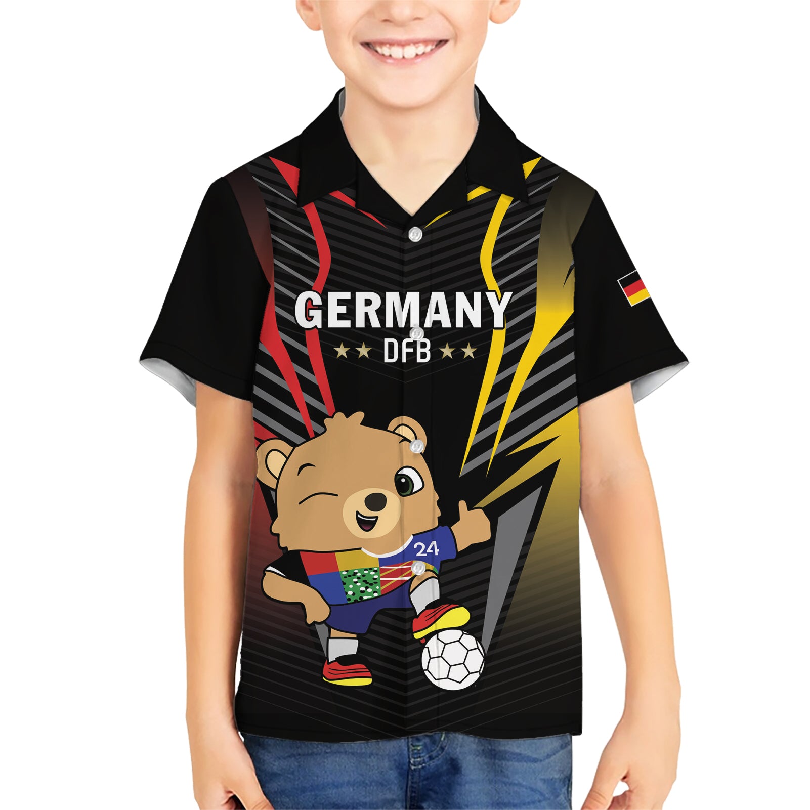 Personalized Germany 2024 Football Kid Hawaiian Shirt DFB Team Black Version - Wonder Print Shop