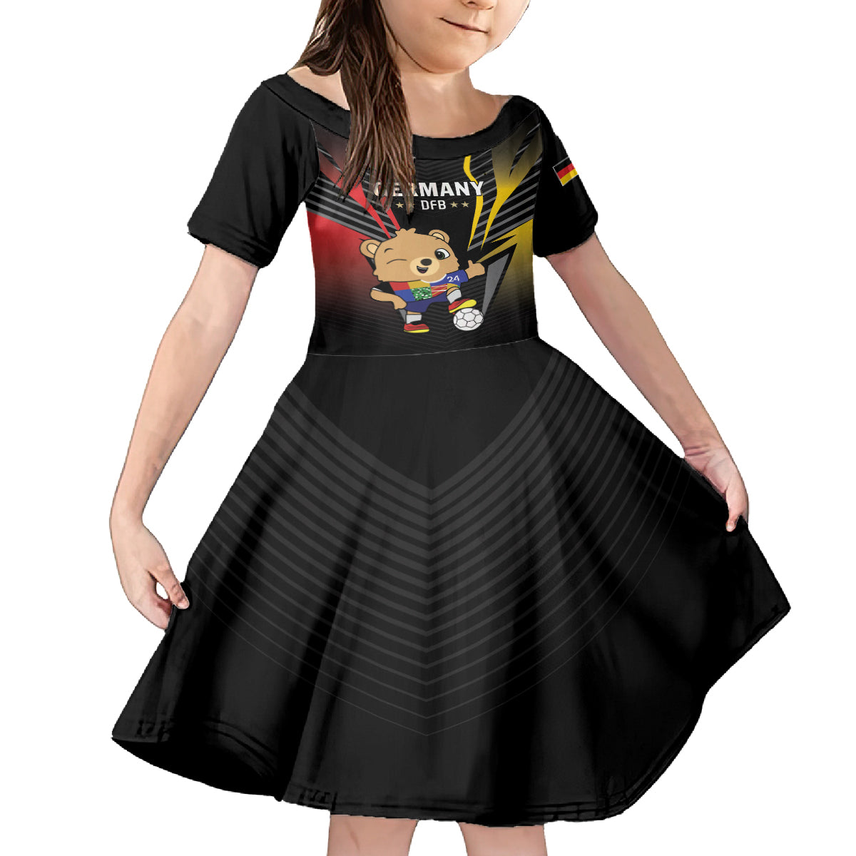 Personalized Germany 2024 Football Kid Short Sleeve Dress DFB Team Black Version - Wonder Print Shop