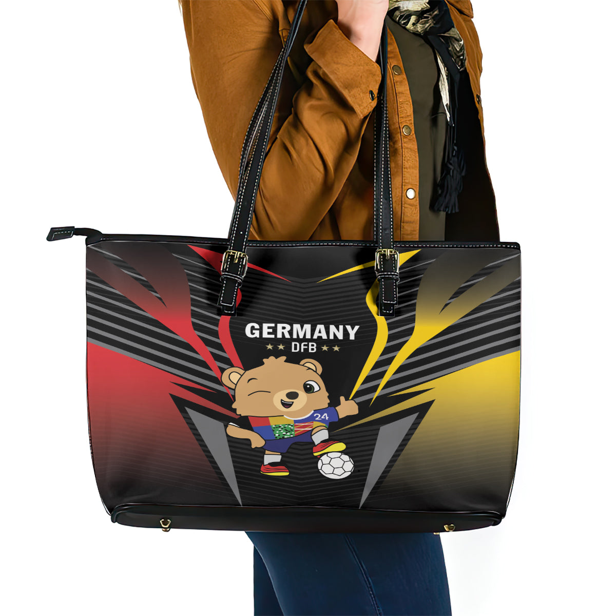 Germany 2024 Football Leather Tote Bag DFB Team Black Version - Wonder Print Shop