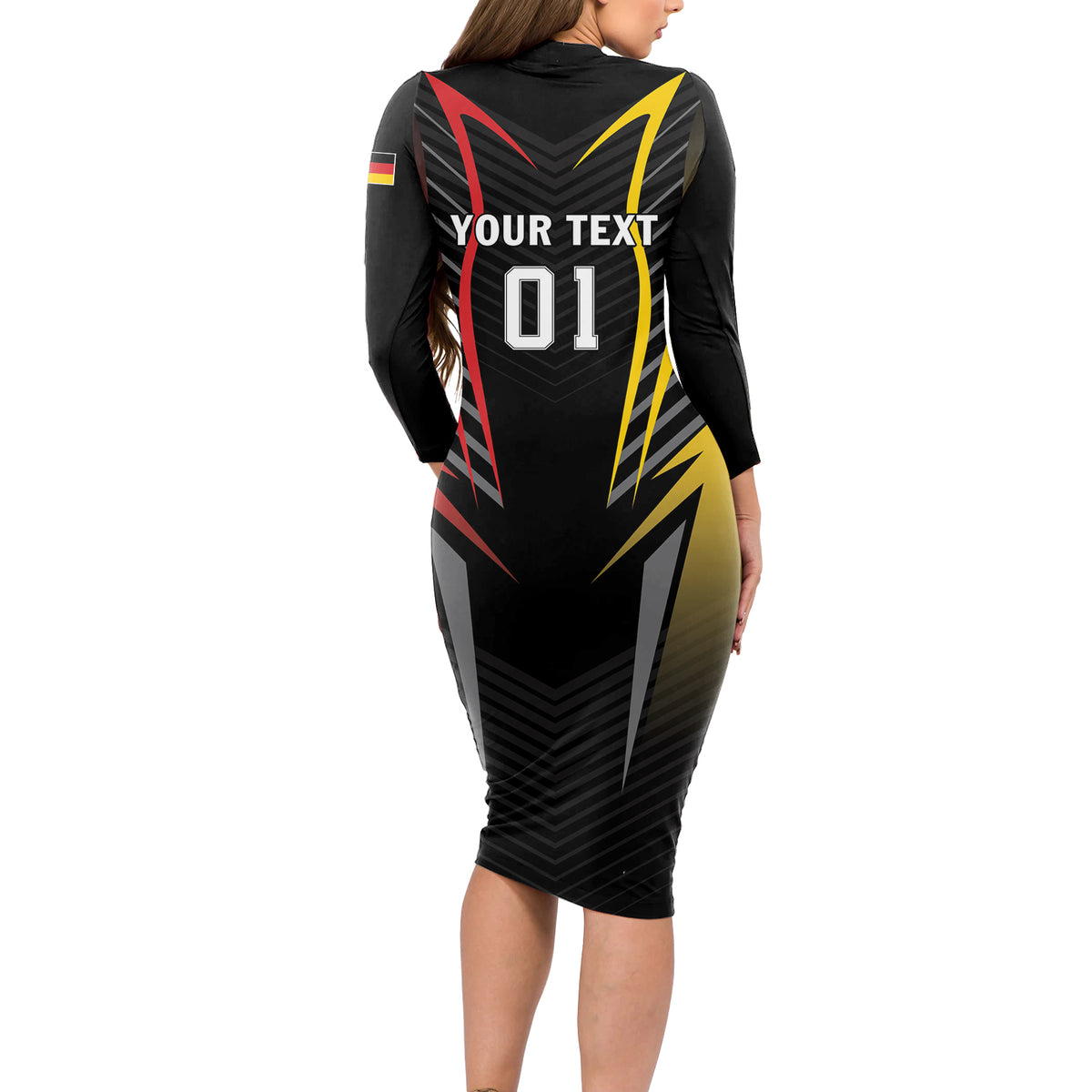 Personalized Germany 2024 Football Long Sleeve Bodycon Dress DFB Team Black Version - Wonder Print Shop
