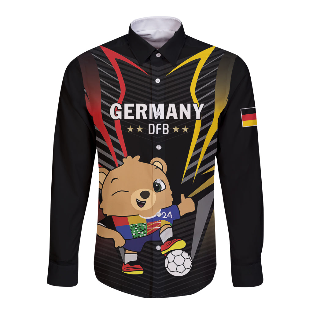 Personalized Germany 2024 Football Long Sleeve Button Shirt DFB Team Black Version - Wonder Print Shop