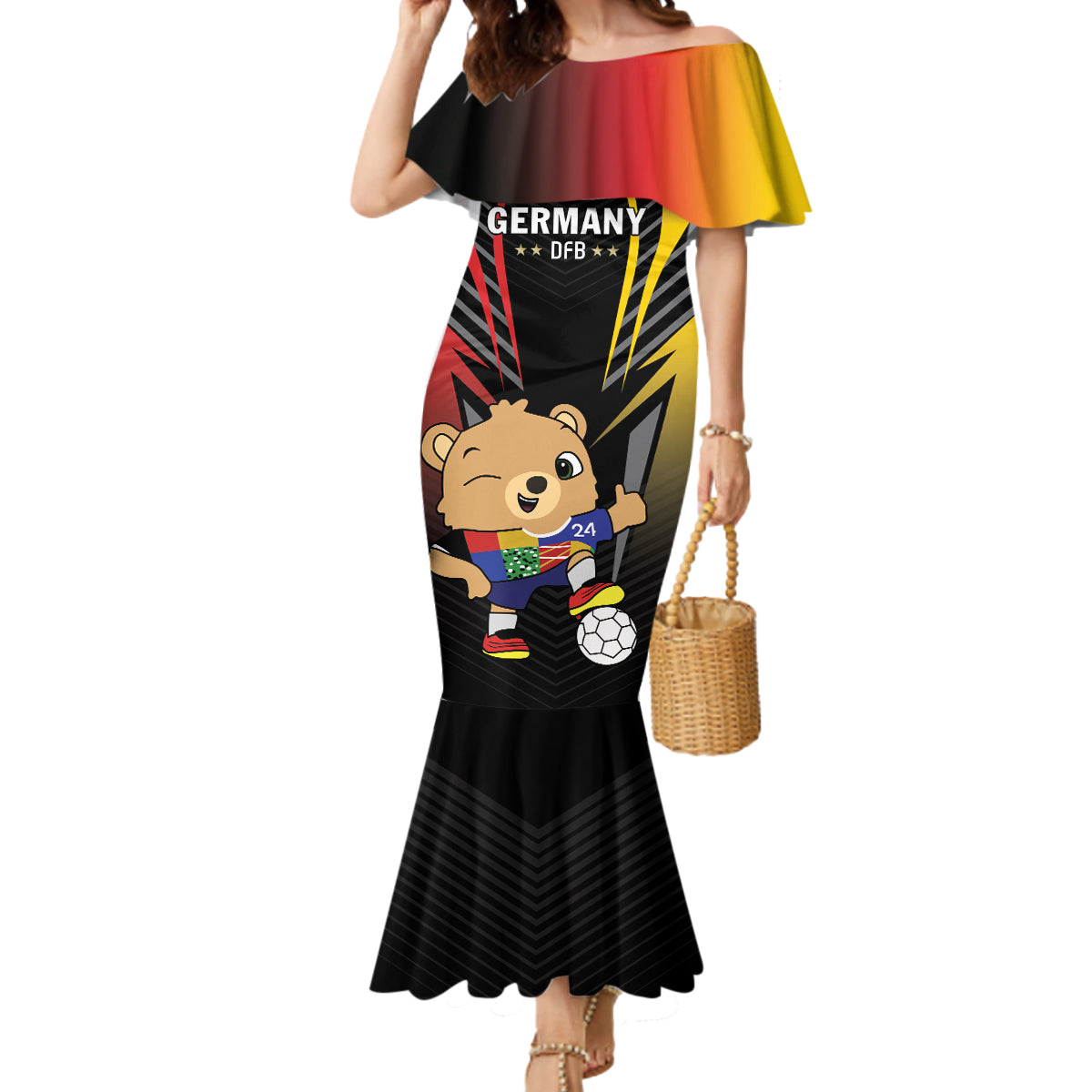 Personalized Germany 2024 Football Mermaid Dress DFB Team Black Version - Wonder Print Shop