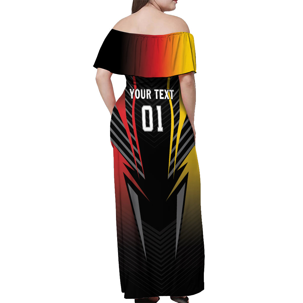 Personalized Germany 2024 Football Off Shoulder Maxi Dress DFB Team Black Version - Wonder Print Shop