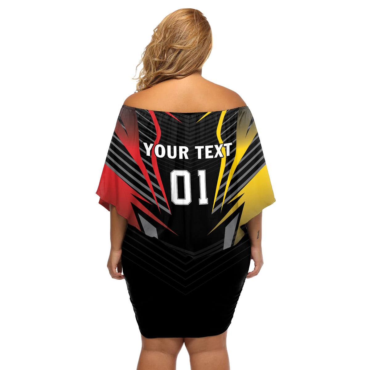 Personalized Germany 2024 Football Off Shoulder Short Dress DFB Team Black Version - Wonder Print Shop