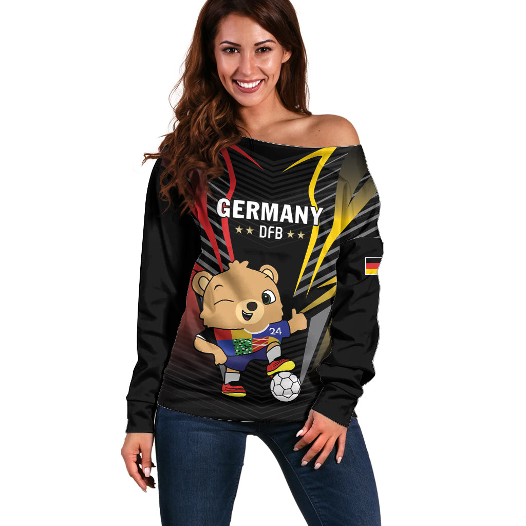 Personalized Germany 2024 Football Off Shoulder Sweater DFB Team Black Version - Wonder Print Shop