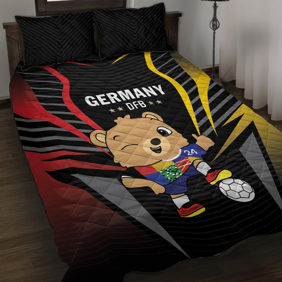 Germany 2024 Football Quilt Bed Set DFB Team Black Version - Wonder Print Shop