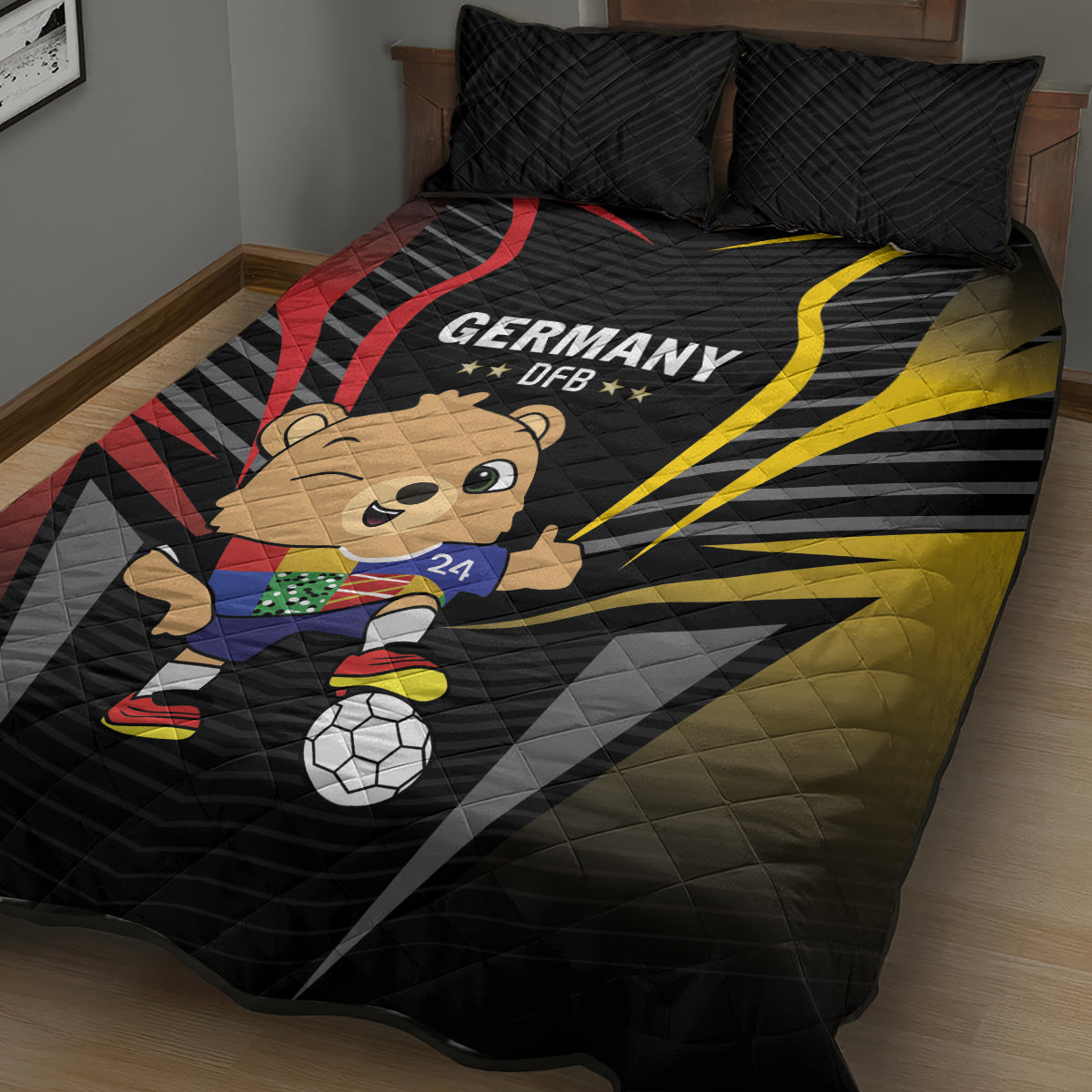 Germany 2024 Football Quilt Bed Set DFB Team Black Version - Wonder Print Shop