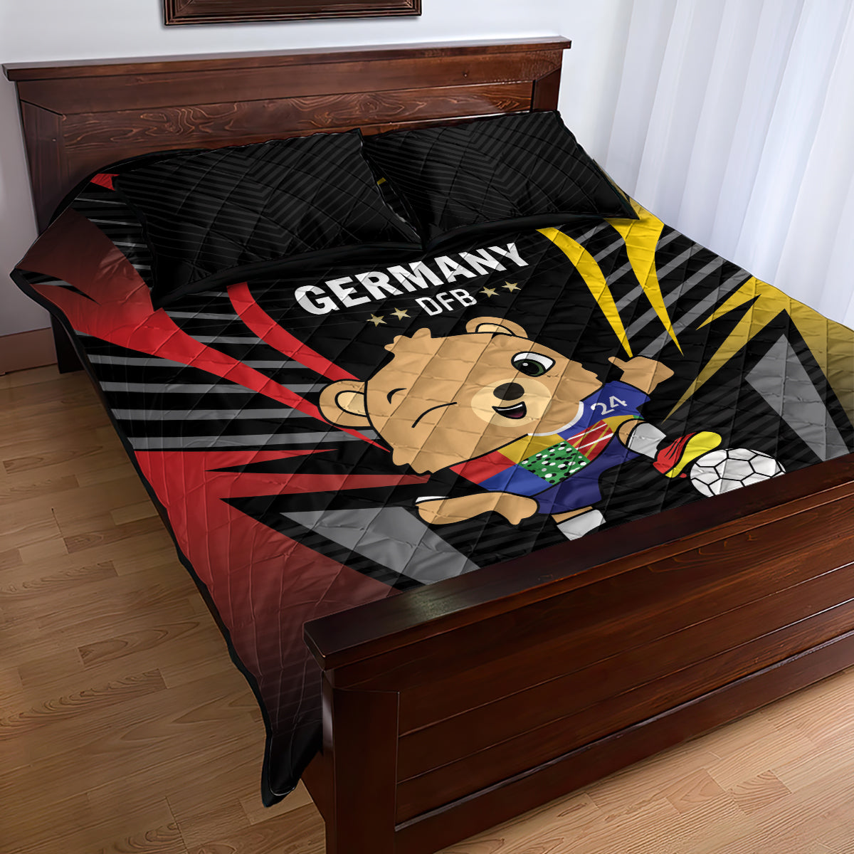 Germany 2024 Football Quilt Bed Set DFB Team Black Version - Wonder Print Shop
