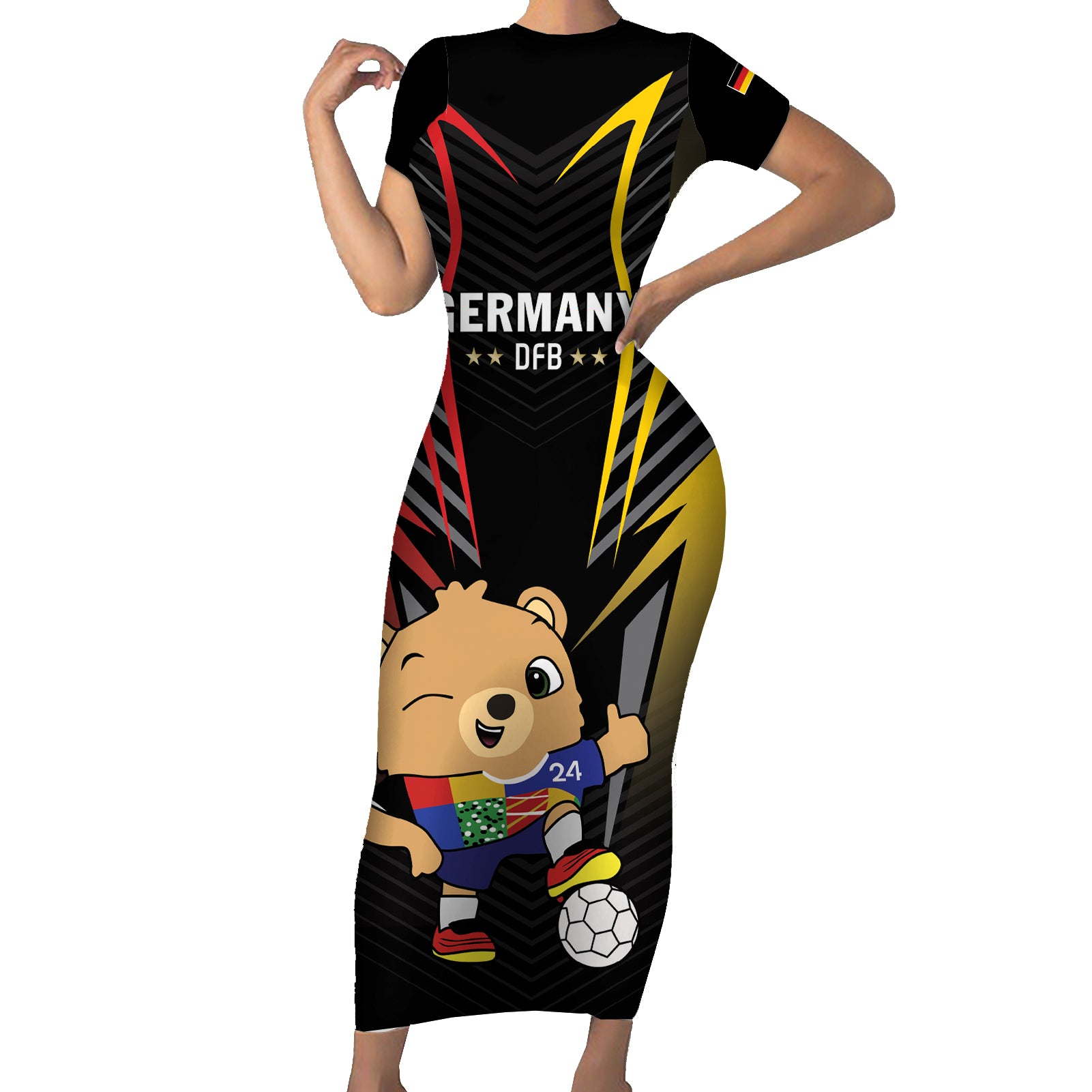 Personalized Germany 2024 Football Short Sleeve Bodycon Dress DFB Team Black Version - Wonder Print Shop
