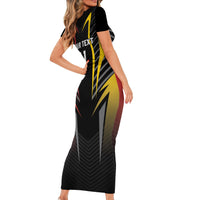 Personalized Germany 2024 Football Short Sleeve Bodycon Dress DFB Team Black Version - Wonder Print Shop