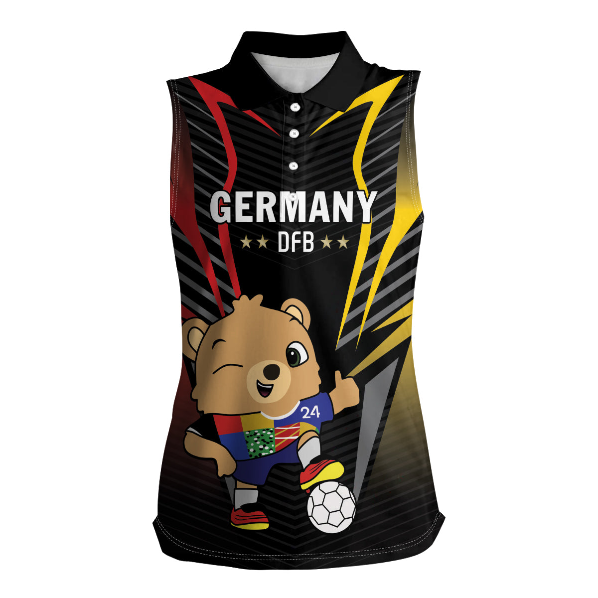 Personalized Germany 2024 Football Women Sleeveless Polo Shirt DFB Team Black Version - Wonder Print Shop