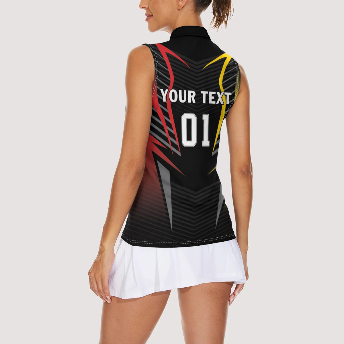 Personalized Germany 2024 Football Women Sleeveless Polo Shirt DFB Team Black Version - Wonder Print Shop