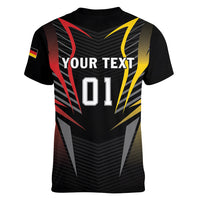 Personalized Germany 2024 Football Women V-Neck T-Shirt DFB Team Black Version - Wonder Print Shop