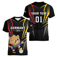 Personalized Germany 2024 Football Women V-Neck T-Shirt DFB Team Black Version - Wonder Print Shop