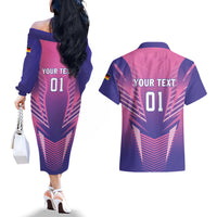 Personalized Germany 2024 Football Couples Matching Off The Shoulder Long Sleeve Dress and Hawaiian Shirt DFB Team Pink Version - Wonder Print Shop