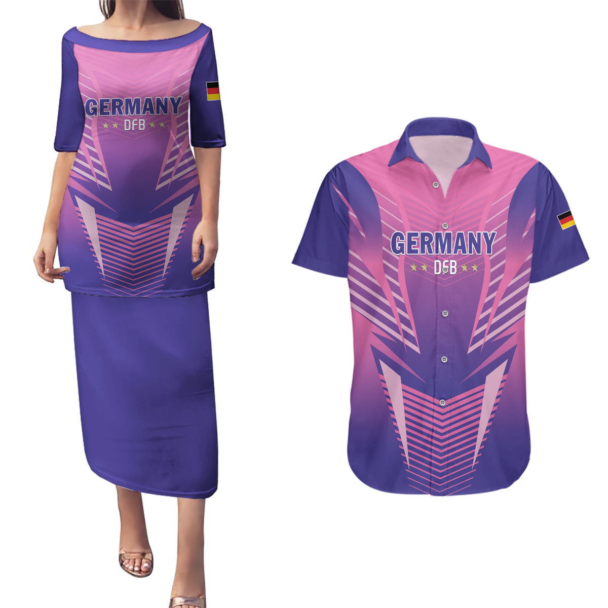 Personalized Germany 2024 Football Couples Matching Puletasi and Hawaiian Shirt DFB Team Pink Version - Wonder Print Shop