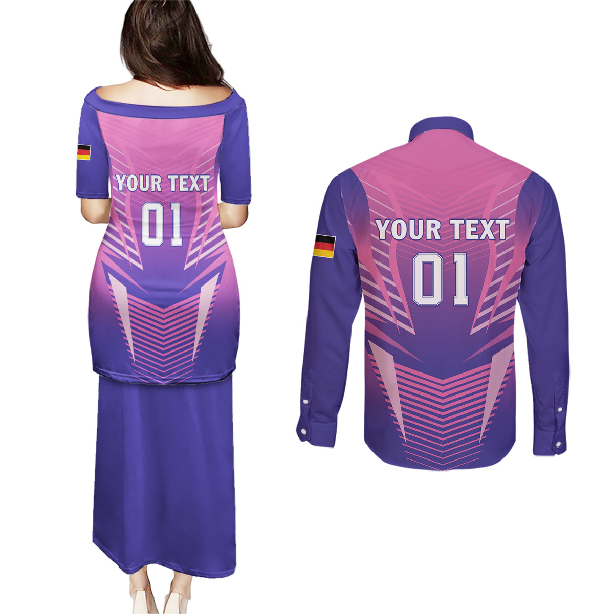 Personalized Germany 2024 Football Couples Matching Puletasi and Long Sleeve Button Shirt DFB Team Pink Version - Wonder Print Shop