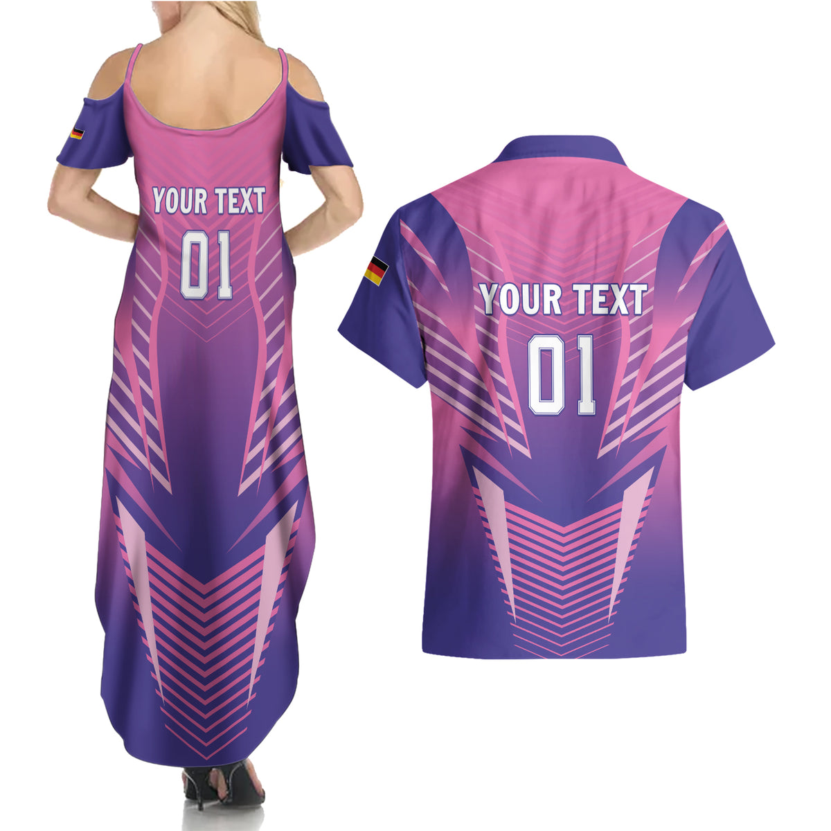 Personalized Germany 2024 Football Couples Matching Summer Maxi Dress and Hawaiian Shirt DFB Team Pink Version - Wonder Print Shop
