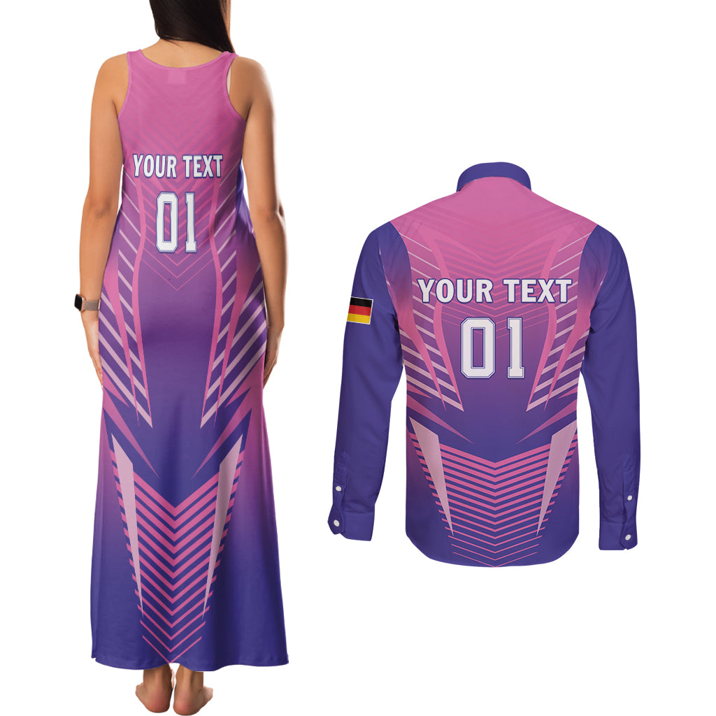 Personalized Germany 2024 Football Couples Matching Tank Maxi Dress and Long Sleeve Button Shirt DFB Team Pink Version - Wonder Print Shop