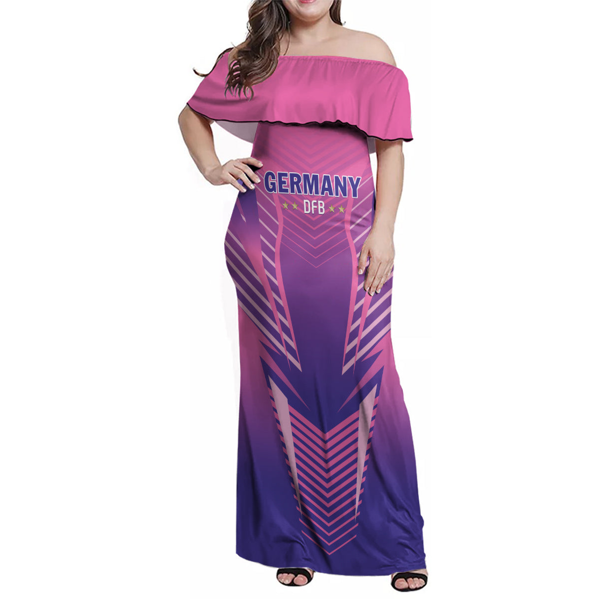Personalized Germany 2024 Football Family Matching Off Shoulder Maxi Dress and Hawaiian Shirt DFB Team Pink Version - Wonder Print Shop