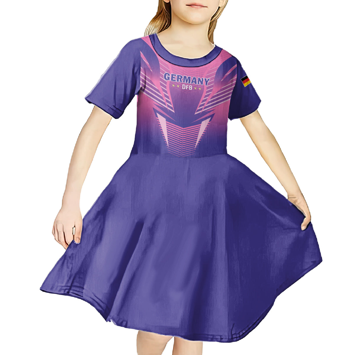 Personalized Germany 2024 Football Kid Short Sleeve Dress DFB Team Pink Version - Wonder Print Shop
