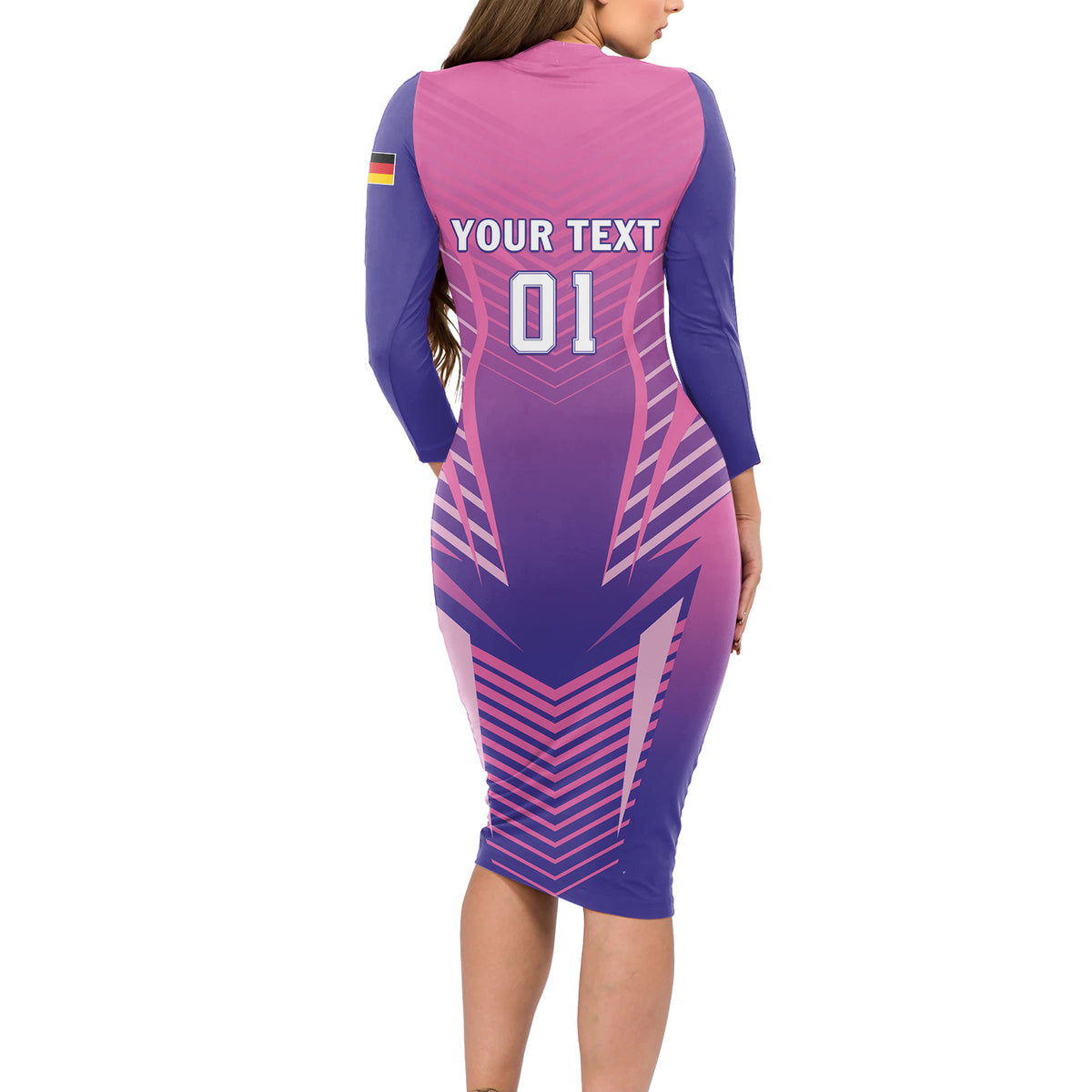 Personalized Germany 2024 Football Long Sleeve Bodycon Dress DFB Team Pink Version - Wonder Print Shop