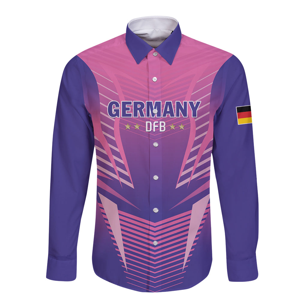 Personalized Germany 2024 Football Long Sleeve Button Shirt DFB Team Pink Version - Wonder Print Shop