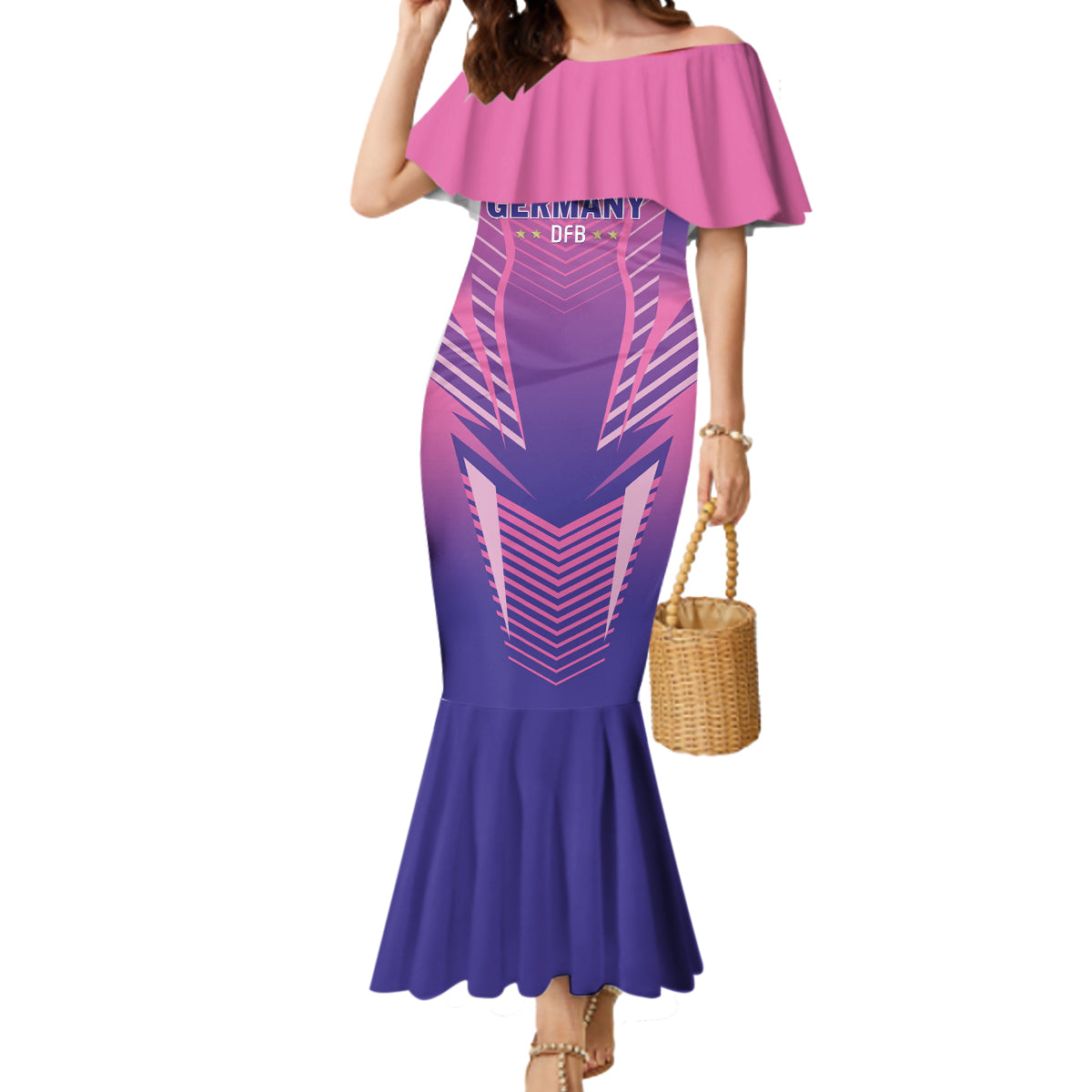 Personalized Germany 2024 Football Mermaid Dress DFB Team Pink Version - Wonder Print Shop