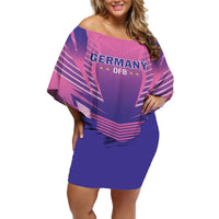 Personalized Germany 2024 Football Off Shoulder Short Dress DFB Team Pink Version - Wonder Print Shop