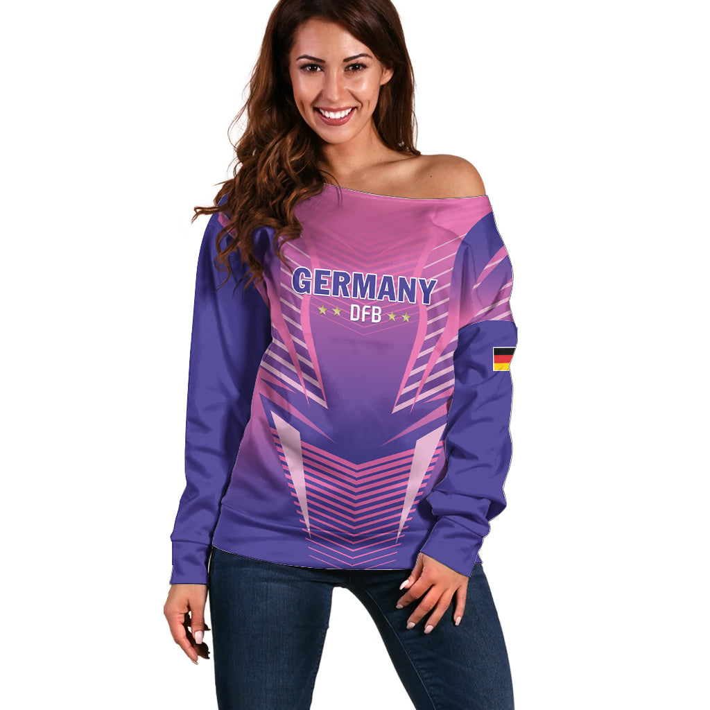 Personalized Germany 2024 Football Off Shoulder Sweater DFB Team Pink Version - Wonder Print Shop