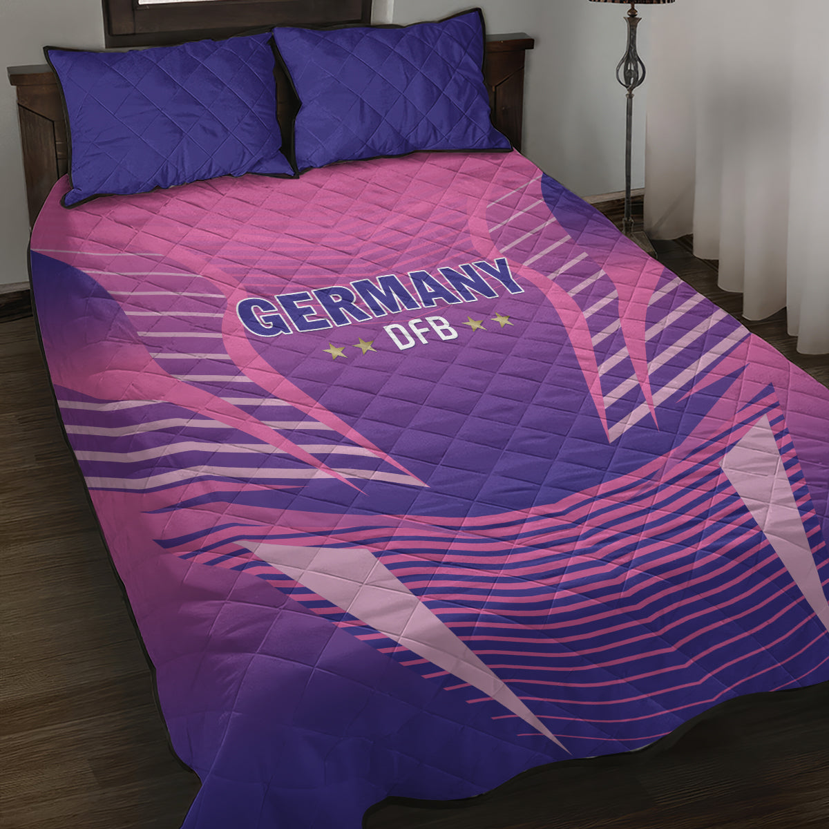 Germany 2024 Football Quilt Bed Set DFB Team Pink Version - Wonder Print Shop
