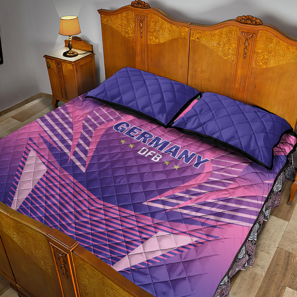 Germany 2024 Football Quilt Bed Set DFB Team Pink Version - Wonder Print Shop