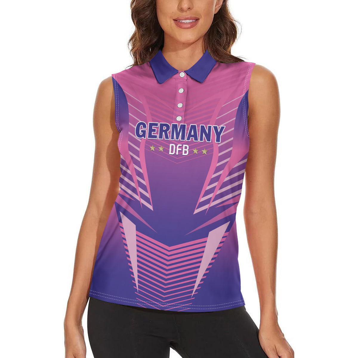 Personalized Germany 2024 Football Women Sleeveless Polo Shirt DFB Team Pink Version - Wonder Print Shop