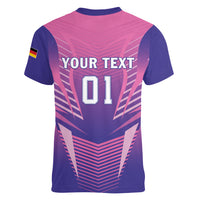 Personalized Germany 2024 Football Women V-Neck T-Shirt DFB Team Pink Version - Wonder Print Shop