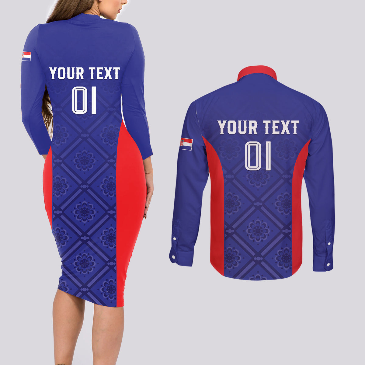 Personalized Croatia 2024 Football Couples Matching Long Sleeve Bodycon Dress and Long Sleeve Button Shirt Hrvatska Vatreni - Wonder Print Shop