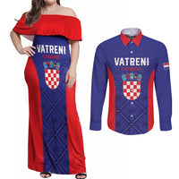 Personalized Croatia 2024 Football Couples Matching Off Shoulder Maxi Dress and Long Sleeve Button Shirt Hrvatska Vatreni - Wonder Print Shop