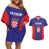 Personalized Croatia 2024 Football Couples Matching Off Shoulder Short Dress and Hawaiian Shirt Hrvatska Vatreni - Wonder Print Shop