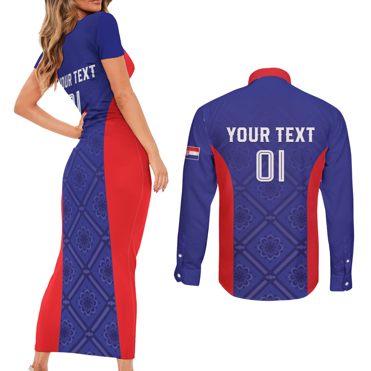 Personalized Croatia 2024 Football Couples Matching Short Sleeve Bodycon Dress and Long Sleeve Button Shirt Hrvatska Vatreni - Wonder Print Shop