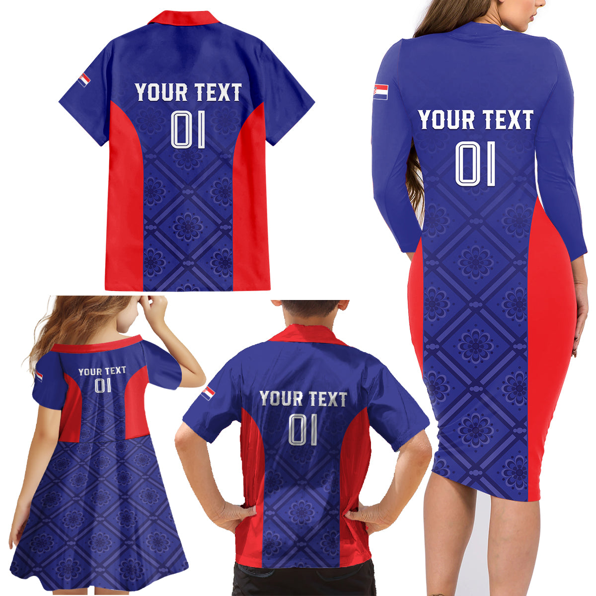 Personalized Croatia 2024 Football Family Matching Long Sleeve Bodycon Dress and Hawaiian Shirt Hrvatska Vatreni - Wonder Print Shop