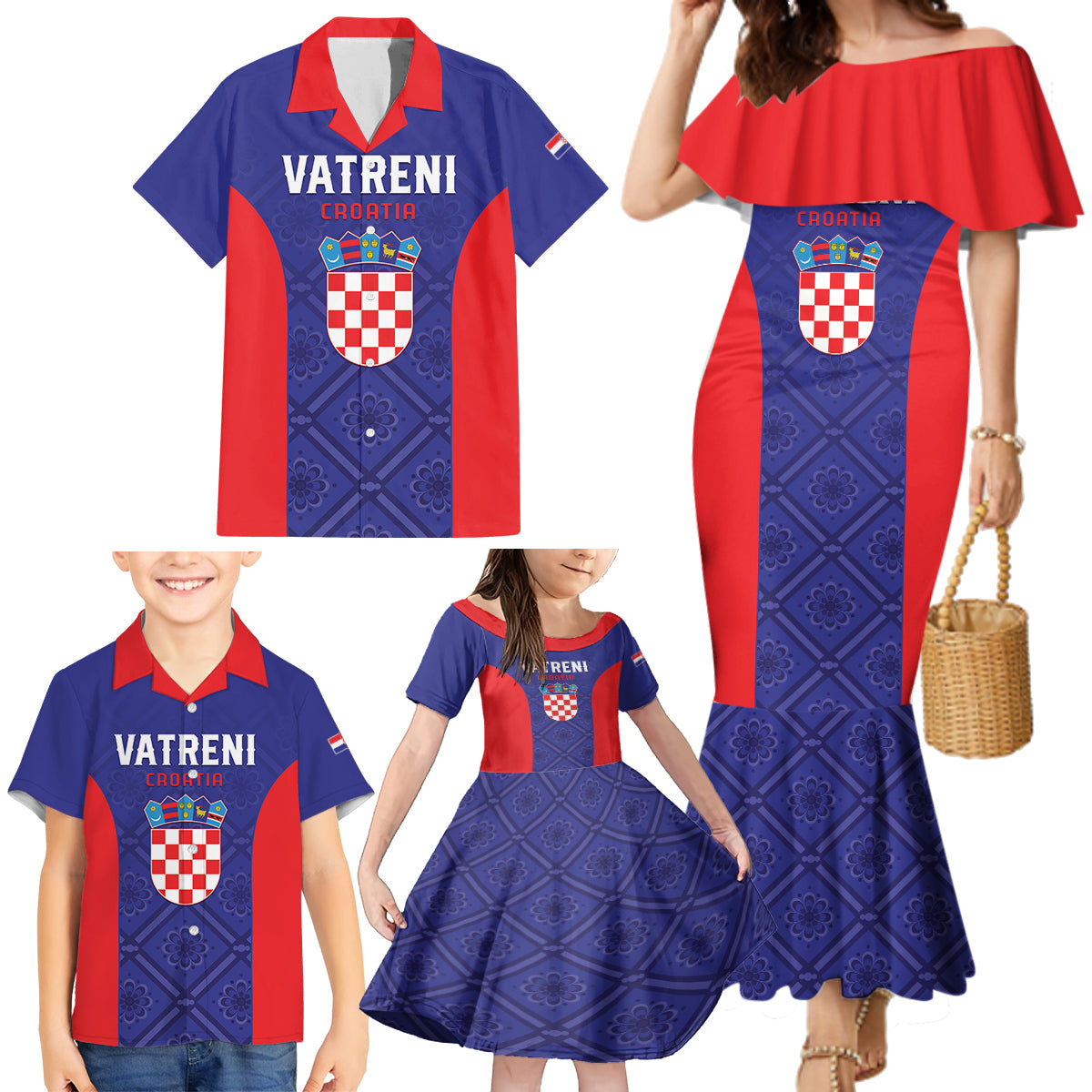 Personalized Croatia 2024 Football Family Matching Mermaid Dress and Hawaiian Shirt Hrvatska Vatreni - Wonder Print Shop