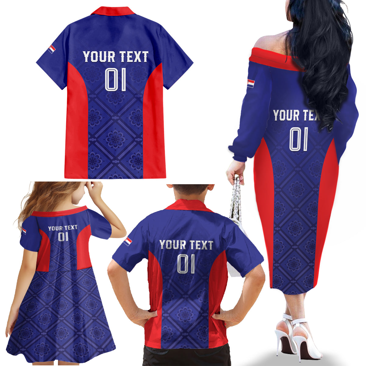 Personalized Croatia 2024 Football Family Matching Off The Shoulder Long Sleeve Dress and Hawaiian Shirt Hrvatska Vatreni - Wonder Print Shop