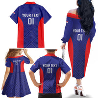 Personalized Croatia 2024 Football Family Matching Off The Shoulder Long Sleeve Dress and Hawaiian Shirt Hrvatska Vatreni - Wonder Print Shop